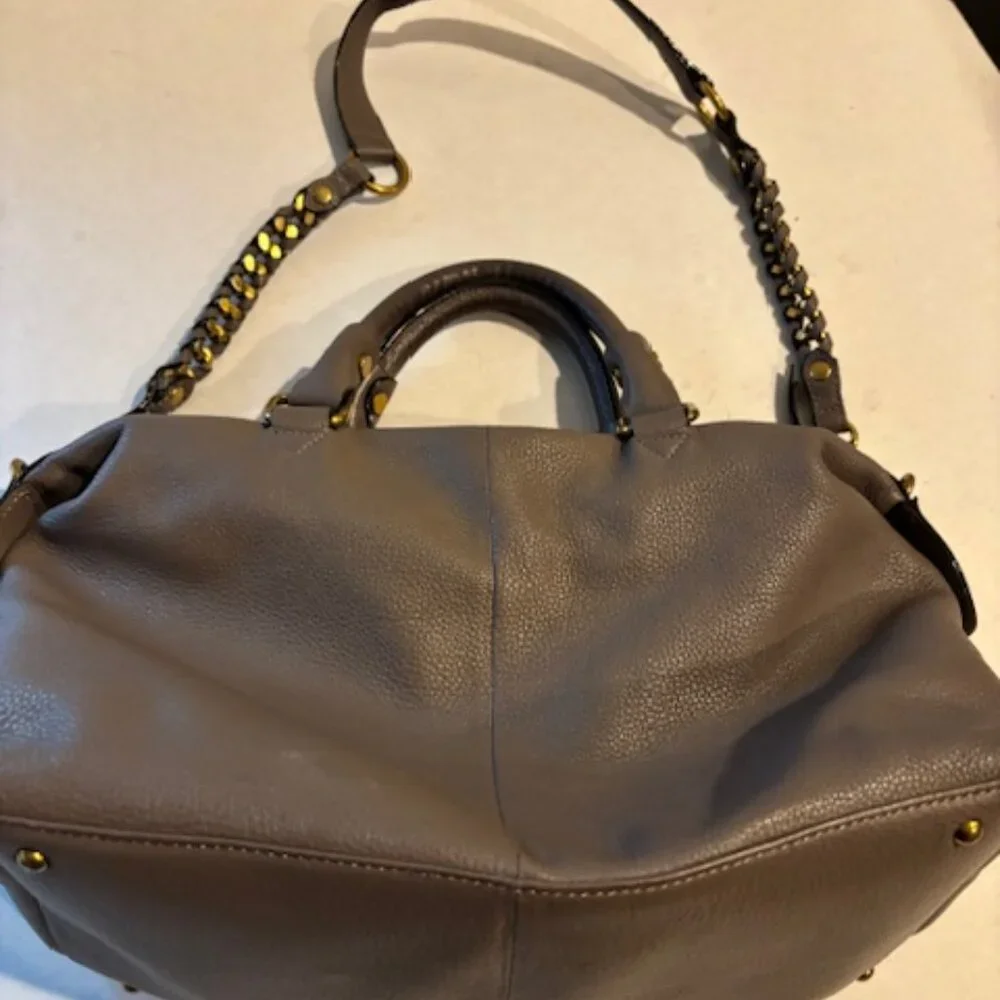 Elliott Lucca Italy Leather Grey Satchel Double Handle Detachable Shoulder Strap - Picture 3 of 7